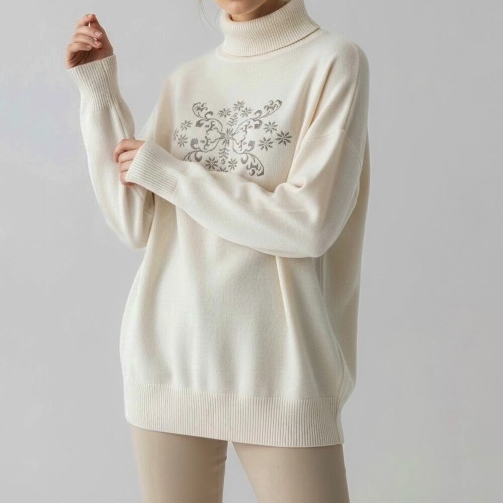 80s Meister Wool Embroidered Slouchy Sweater Apres Ski Heritage Nordic Scandi L
